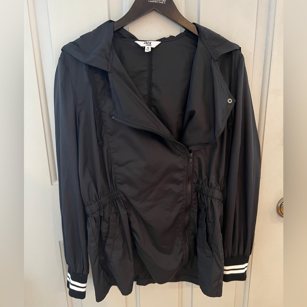 Black windbreaker jacket with hood